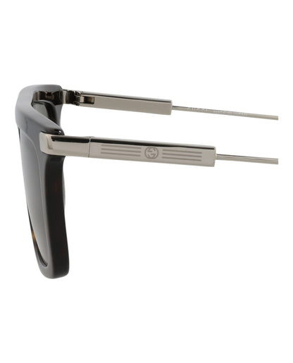 Gucci Square-Frame Recycled Acetate Sunglasses Havana/Silver/Green (GG1437S-30014438-002)
