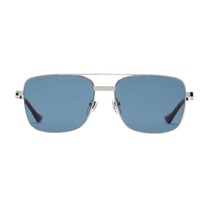 Gucci Square Frame Sunglasses Blue/Silver-tone Metal (755269 I3330 8140)