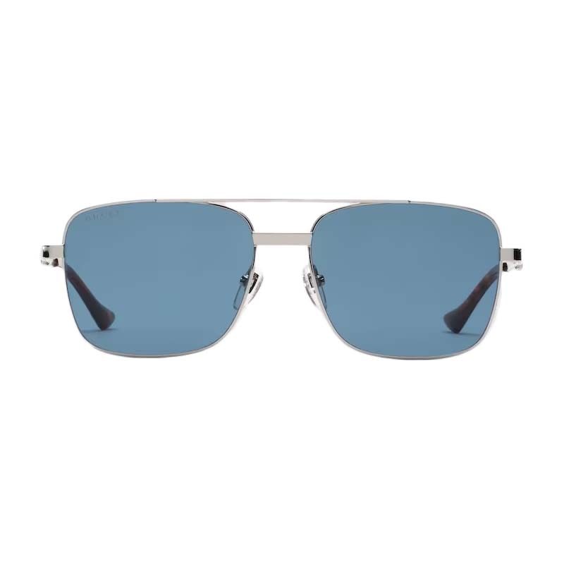 Gucci Square Frame Sunglasses Blue/Silver-tone Metal (755269 I3330 8140)