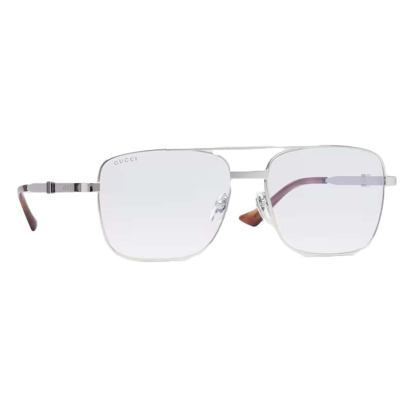 Gucci Square Frame Sunglasses Clear/Silver-tone Metal (755269 I3330 8191)
