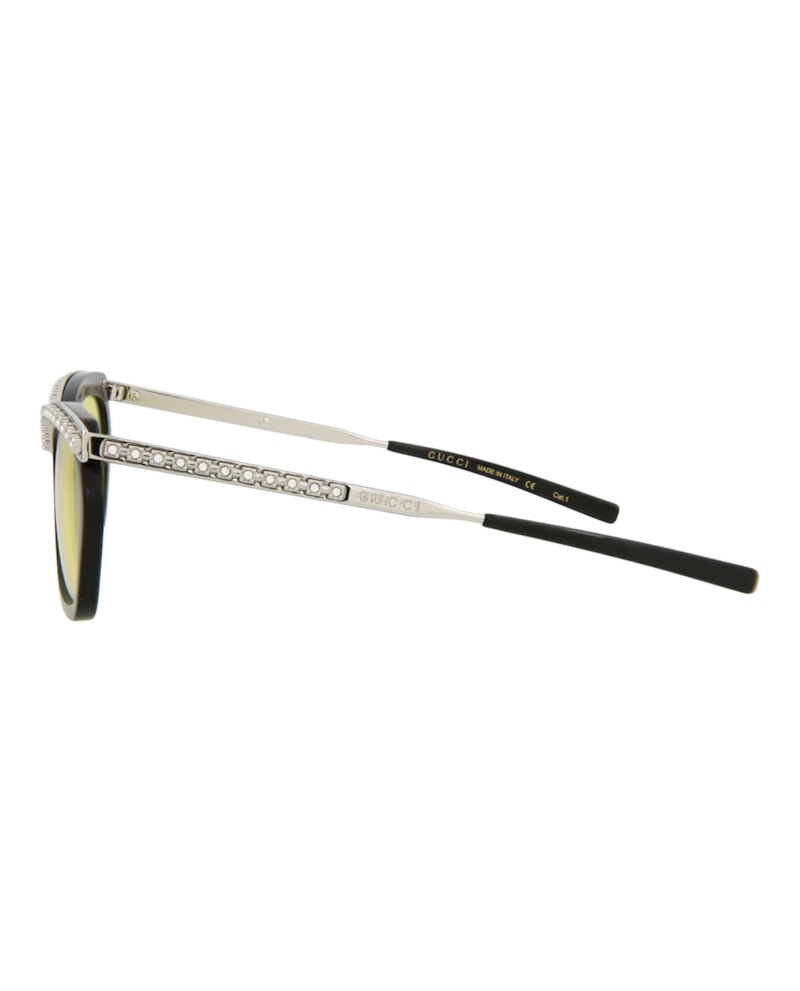 Gucci Square Rectangle Sunglasses Black/Silver/Yellow (GG0617S-30008121-003)