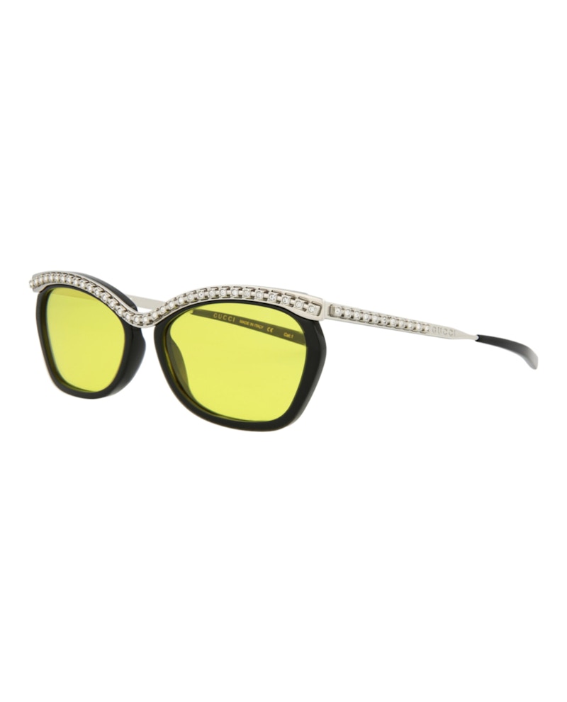 Gucci Square Rectangle Sunglasses Black/Silver/Yellow (GG0617S-30008121-003)