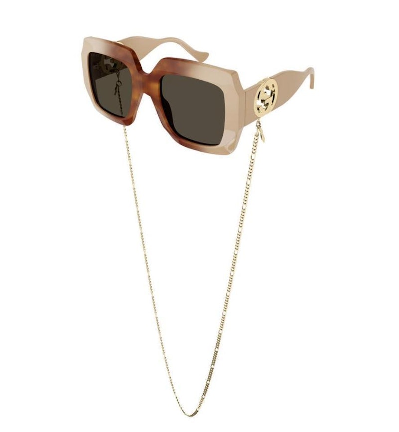 Gucci Square Two Tone Chane Sunglasses Ivory/Brown (GG1022S-003)