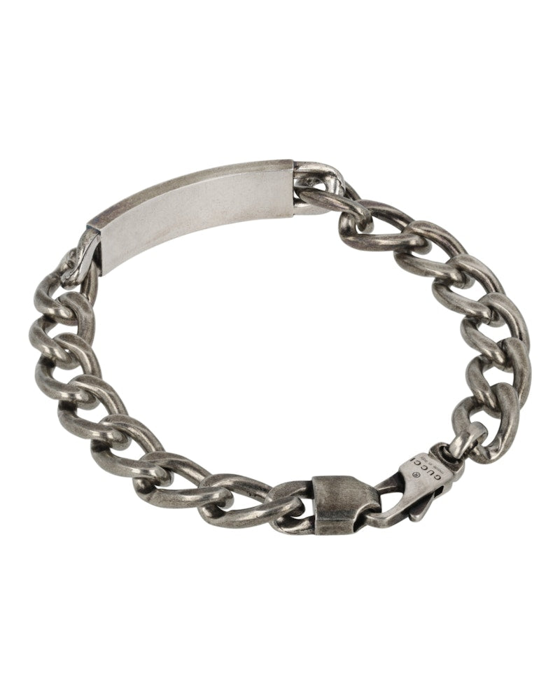 Gucci Sterling Silver Bracelet with Turquoise Logo Plaque Silver