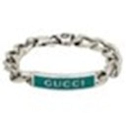 Gucci Sterling Silver Bracelet with Turquoise Logo Plaque Silver