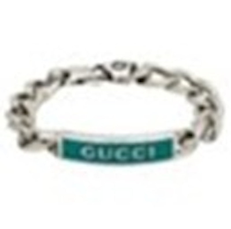 Gucci Sterling Silver Bracelet with Turquoise Logo Plaque Silver
