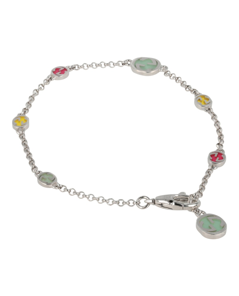 Gucci Sterling Silver Enamel Interlocking G Bracelet Silver
