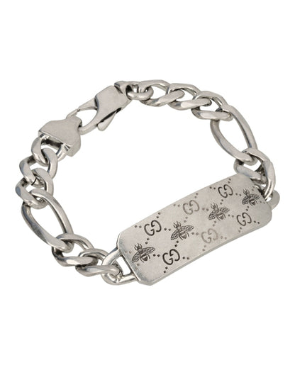 Gucci Sterling Silver GG Signature Bee ID Bracelet Silver