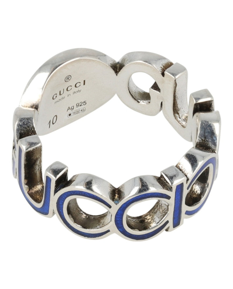 Gucci Sterling Silver Interlocking G Ring Silver/Blue