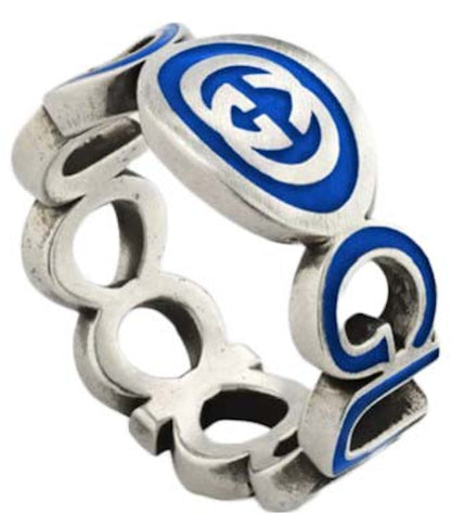 Gucci Sterling Silver Interlocking G Ring Silver/Blue
