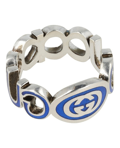 Gucci Sterling Silver Interlocking G Ring Silver/Blue