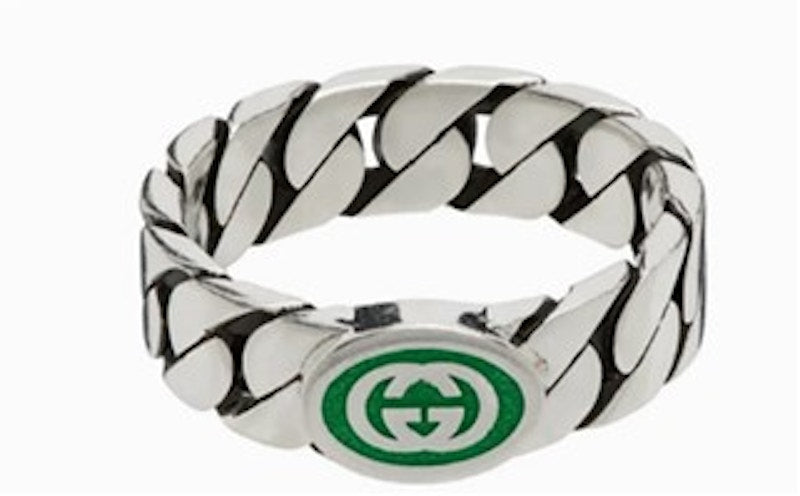 Gucci Sterling Silver Interlocking G Ring Silver/Green