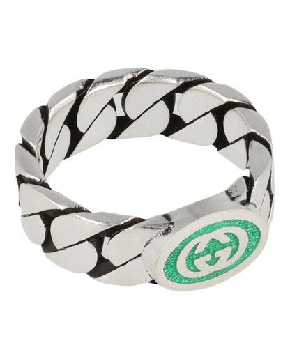 Gucci Sterling Silver Interlocking G Ring Silver/Green