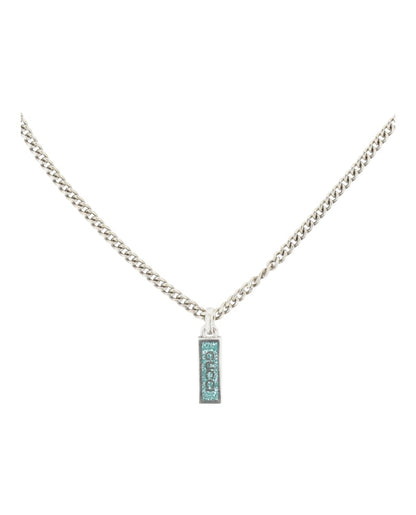 Gucci Sterling Silver Logo Plaque Necklace Silver