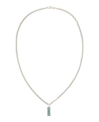 Gucci Sterling Silver Logo Plaque Necklace Silver