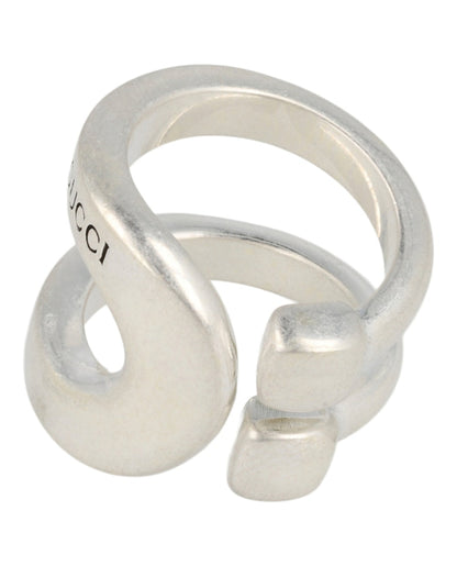 Gucci Sterling Silver Stirrup Wrapped Horsebit Ring Silver