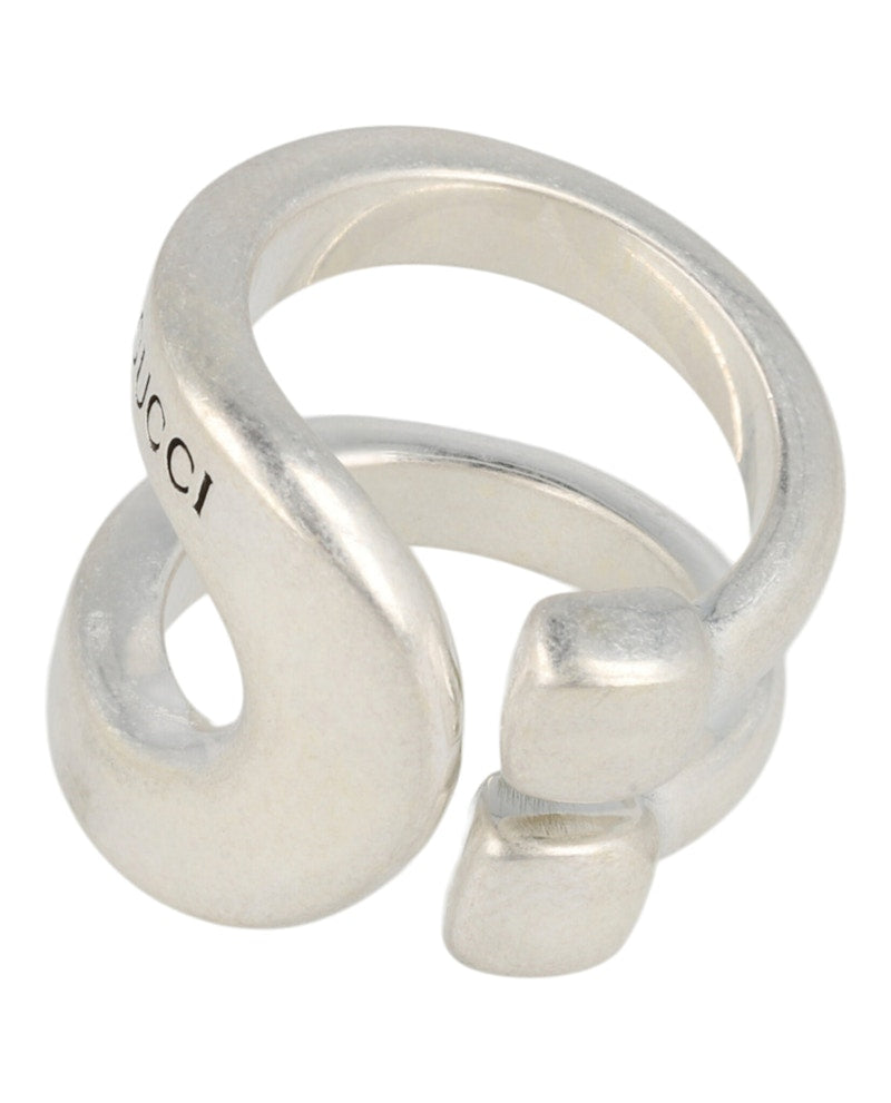 Gucci Sterling Silver Stirrup Wrapped Horsebit Ring Silver