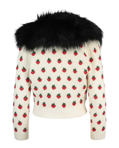 Gucci Strawberry Embroidered Sweater White