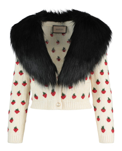 Gucci Strawberry Embroidered Sweater White