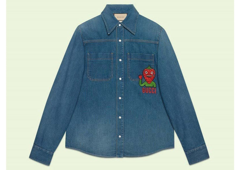 Gucci Strawberry Patch Denim Jacket Blue