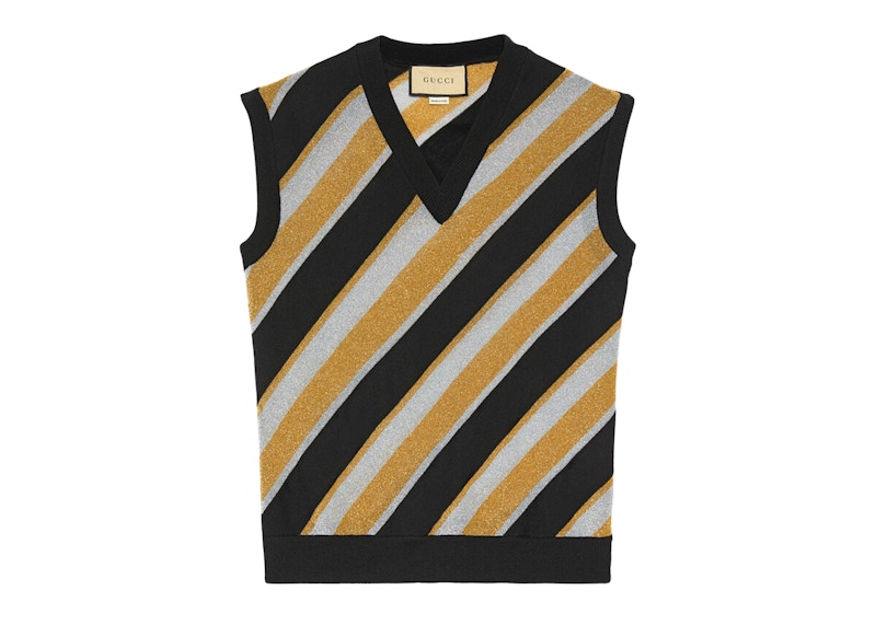 Gucci Striped Intarsia Knit Vest Black/Brown/Off-white