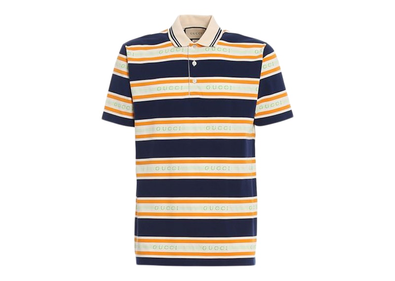 Gucci Striped Jersey Polo Navy/Orange/Mint