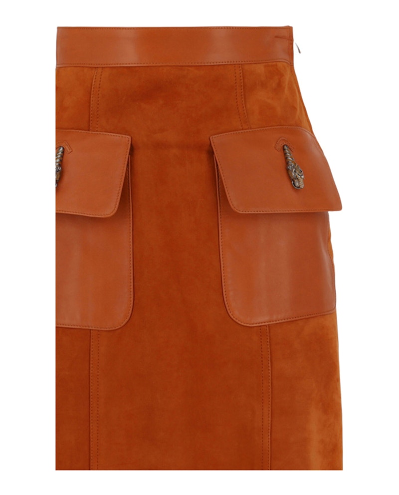 Gucci Suede A-Line Skirt Orange