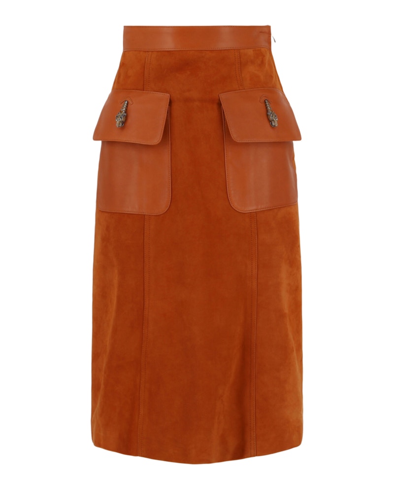 Gucci Suede A-Line Skirt Orange