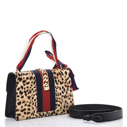 Gucci Sylvie Shoulder Bag Leopard Print Small Brown/Black