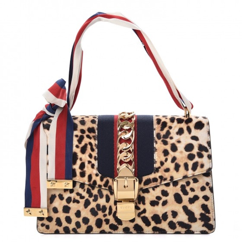 Gucci Sylvie Shoulder Bag Leopard Print Small Brown/Black