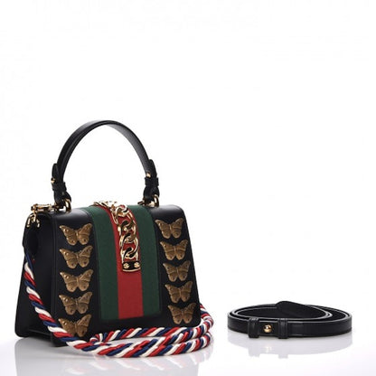 Gucci Sylvie Shoulder Bag Web Animal Studs Mini Black/Red/Green