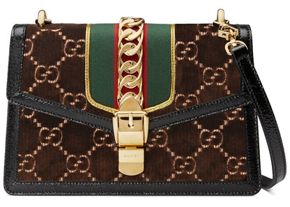 Gucci Sylvie Shoulder Bag GG Velvet Small Brown