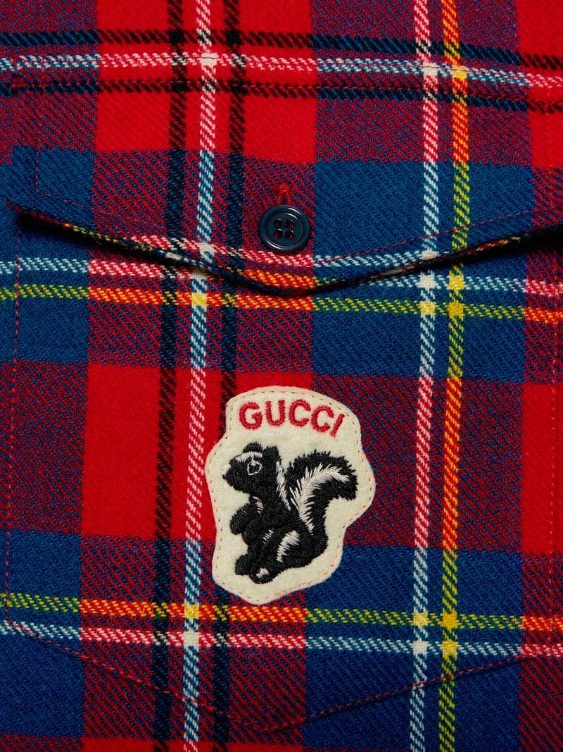 Gucci Tartan Skunk-Patch Shirt Red