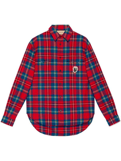 Gucci Tartan Skunk-Patch Shirt Red