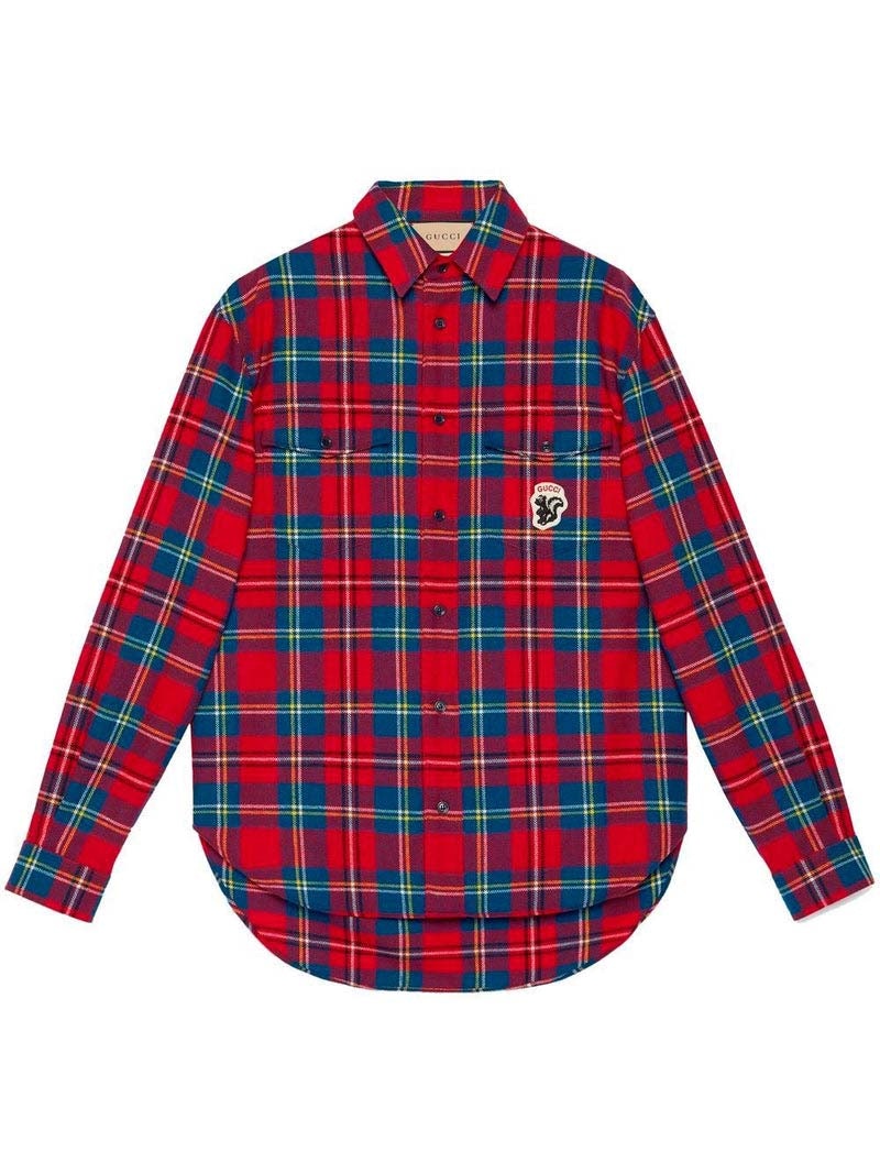 Gucci Tartan Skunk-Patch Shirt Red