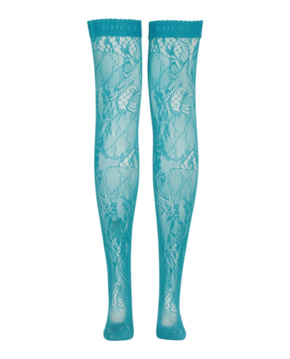 Gucci Thigh-High Lace Pattern Socks Bright Blue