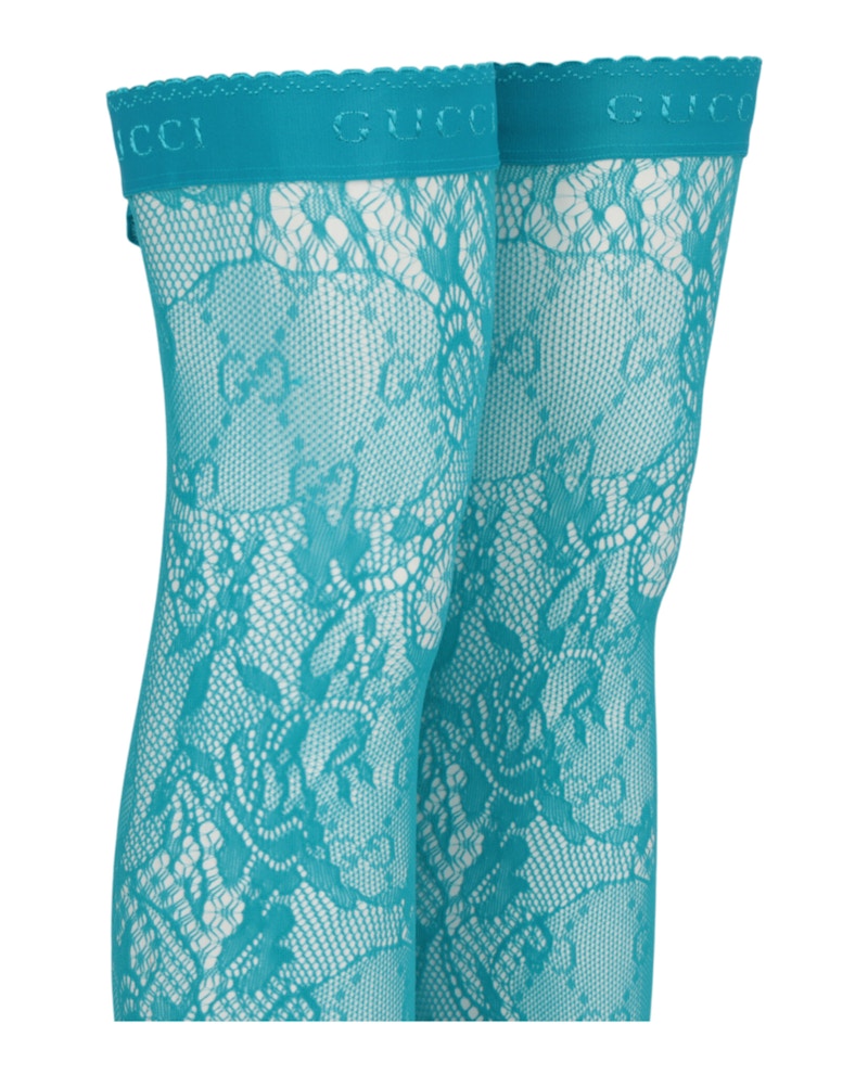 Gucci Thigh-High Lace Pattern Socks Bright Blue