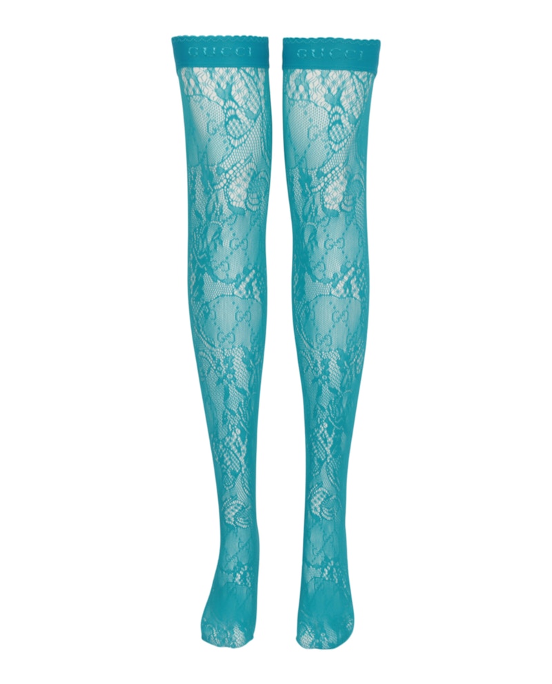 Gucci Thigh-High Lace Pattern Socks Bright Blue