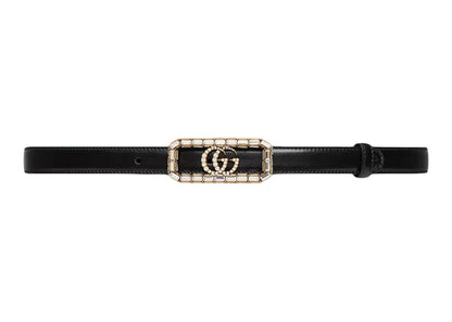 Gucci Thin Belt with Crystal Double G Buckle Black