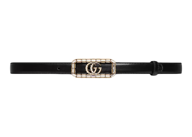 Gucci Thin Belt with Crystal Double G Buckle Black