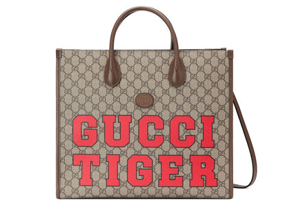 Gucci Tiger GG Medium Tote Bag Beige/Ebony