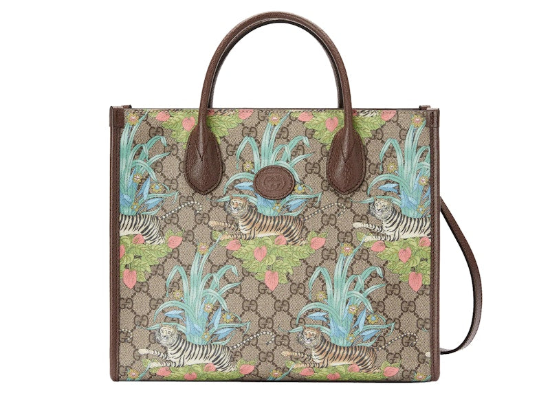 Gucci Tiger GG Small Tote Bag Beige/Ebony
