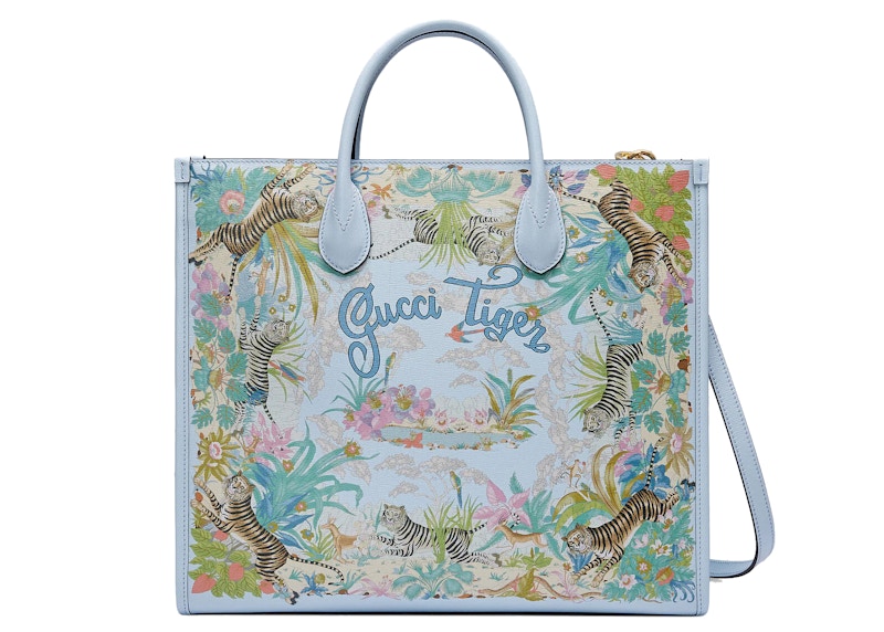 Gucci Tiger Medium Tote Bag Light Blue