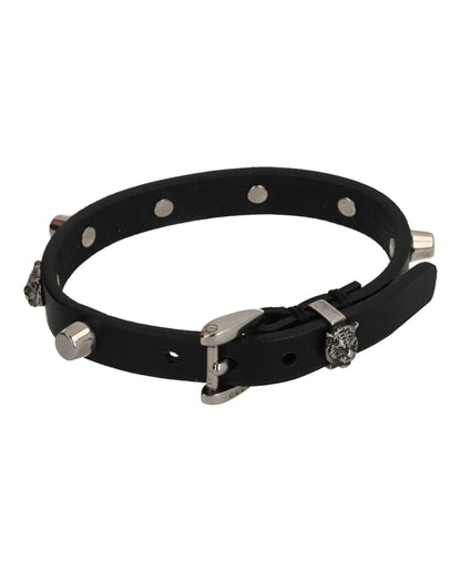 Gucci Tiger Studded Leather Bracelet Silver