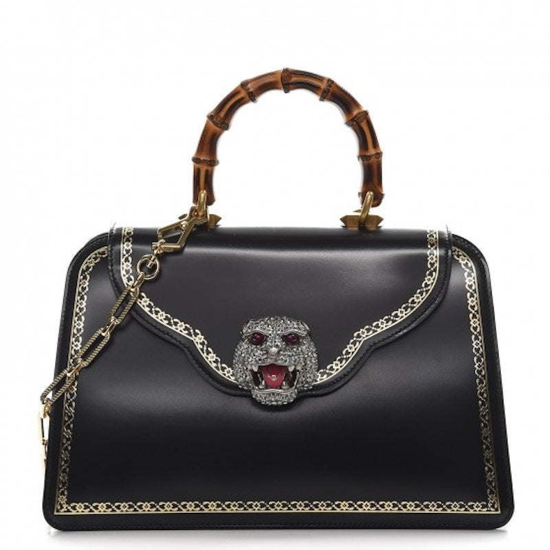Gucci Bamboo Top Handle Frame Print/Tiger Head Black