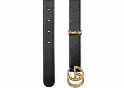 Gucci Torchon Double G Buckle Leather Belt 1W Black