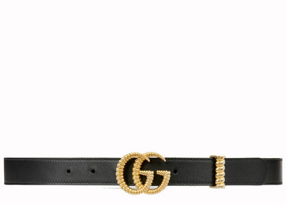Gucci Torchon Double G Buckle Leather Belt 1W Black
