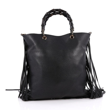 Gucci Bamboo Fringe Shopper Tote Tall Black