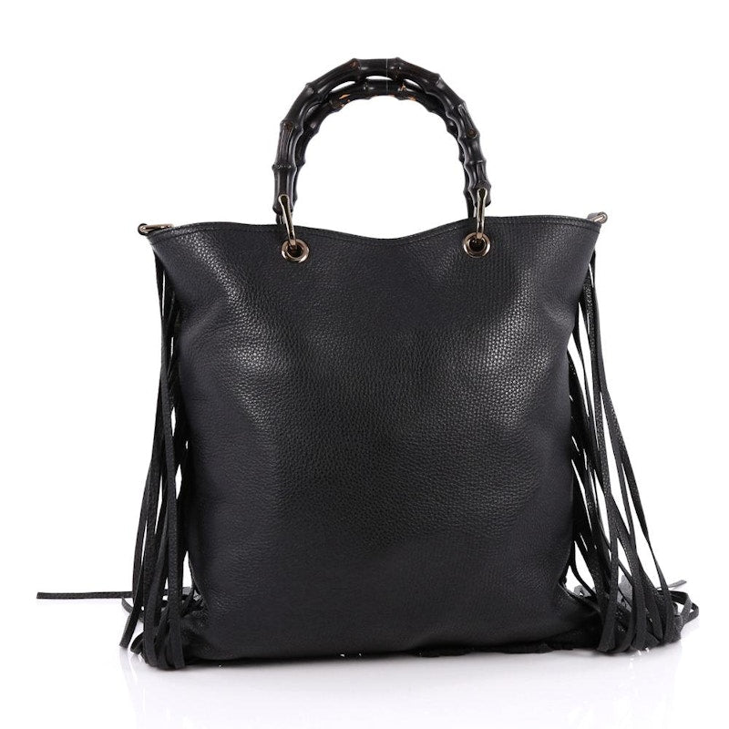 Gucci Bamboo Fringe Shopper Tote Tall Black
