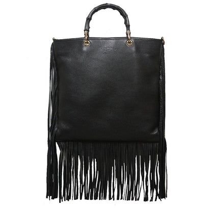 Gucci Bamboo Fringe Shopper Tote Tall Black